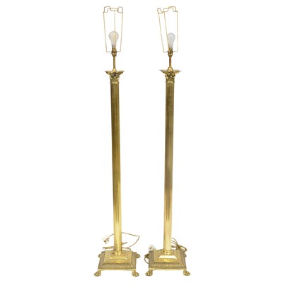 Lot 320 - Pair of brass standard lamps
