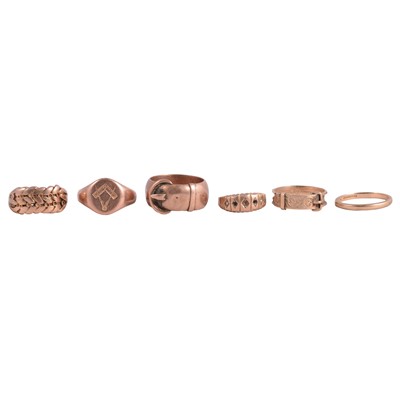 Lot 155 - Six 9 carat gold rings.