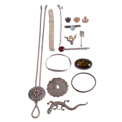 Lot 1263 - A gold Masonic charm, rolled gold locket, and white metal and other jewellery.