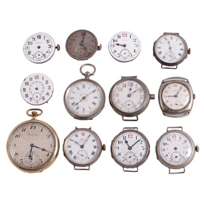 Lot 1116 - A collection of pocket, fob and wristwatches, watch movements, and cases.