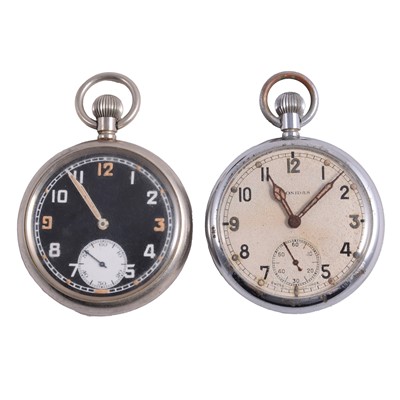 Lot 423 - Two military open face pocket watches.