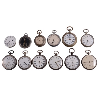 Lot 1040 - A collection of pocket watches, metal watch chains, wristwatch, and Omega movement.