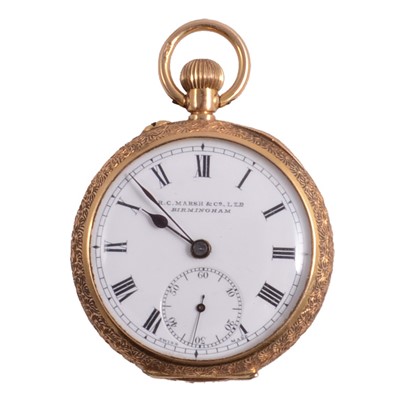 Lot 1007 - An 18 carat yellow gold open face fob watch