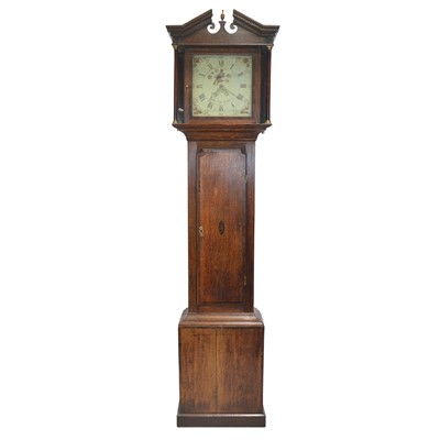 Lot 301 - Oak and mahogany banded longcase clock, John Verow, Hinckley