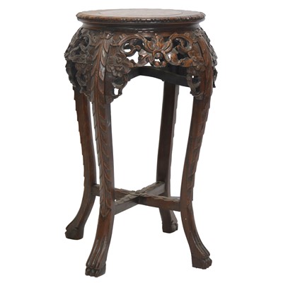Lot 365 - Chinese carved hardwood and marble inset stand