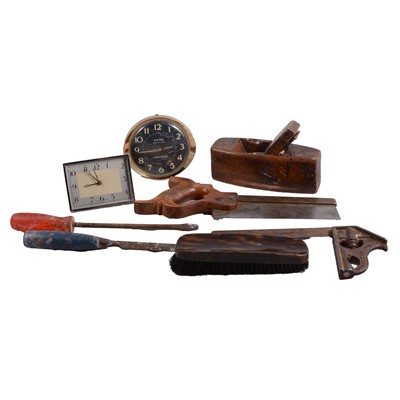 Lot 129 - Quantity of old desk clocks and assorted hand tools