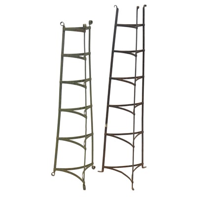 Lot 391 - Two similar wrought iron tripod plate stands