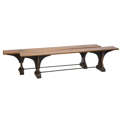 Lot 374 - Pair of Victorian stained pine Gothic Revival benches