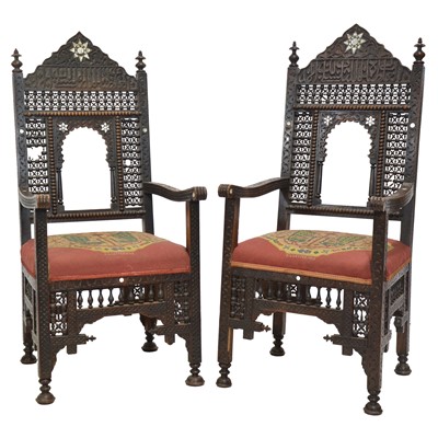 Lot 429 - Pair of Indian carved hardwood chairs