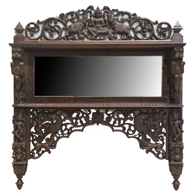 Lot 226 - Indian carved hardwood overmantel with a mirror plate