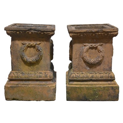 Lot 396 - Pair of Victorian Coade stone pedestals