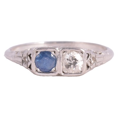 Lot 54 - An Art Deco style sapphire and diamond ring.