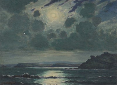 Lot 212 - M J Holman, Moonlit Coastal scene.
