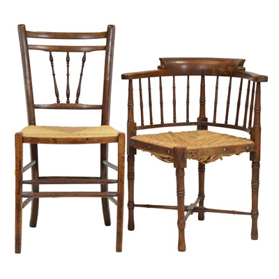Lot 461 - Walnut corner chair and a beech bedroom chair