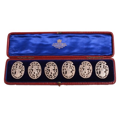 Lot 1216 - Six silver and white metal buttons of matching design.