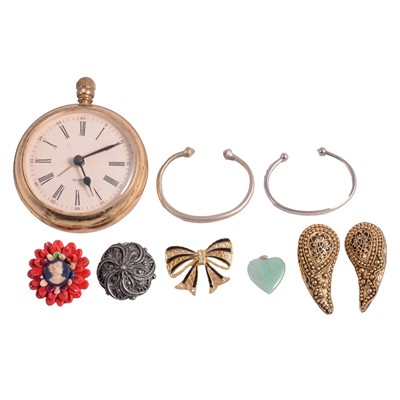 Lot 1314 - A collection of silver and costume jewellery, and a large quartz alarm clock.