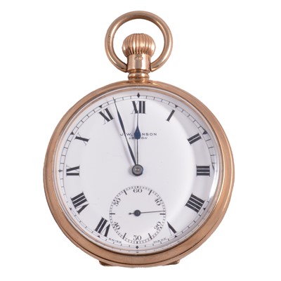 Lot 1017 - A 9 carat yellow gold open face pocket watch.