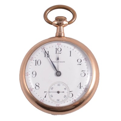 Lot 1022 - A gold-plated open face pocket watch.