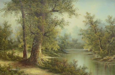 Lot 340 - C Inness, River landscape; and a reproduction print
