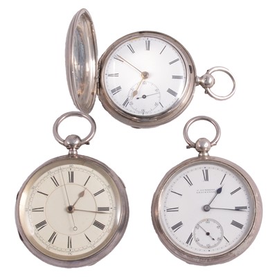Lot 1033 - A silver full hunter pocket watch, and two silver open face pocket watches.