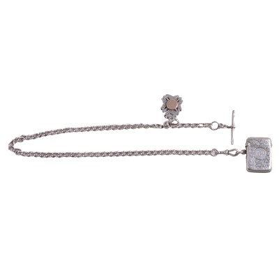 Lot 1235 - A silver Albert watch chain with fob and vesta case.