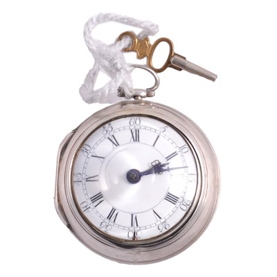 Lot 1029 - A George III silver pair cased pocket watch.