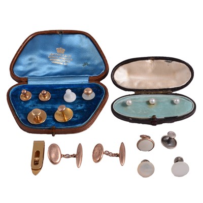 Lot 474 - Yellow gold, yellow metal, and other dress studs, and yellow gold cufflinks.