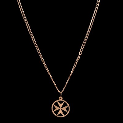 Lot 413 - Three yellow metal Maltese cross pendants, and a gold chain.