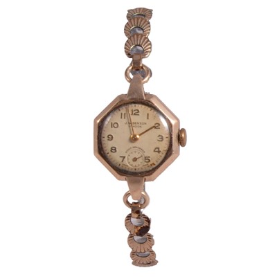 Lot 1105 - Two ladies' vintage manual wind wristwatches, one gold, one gold-plated.