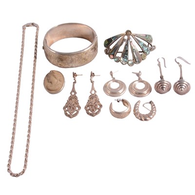 Lot 1262 - A collection of silver and white metal jewellery, some gemset.