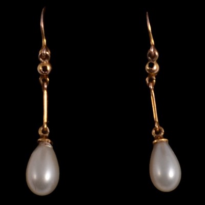 Lot 445 - A pair of pearl drop earrings.