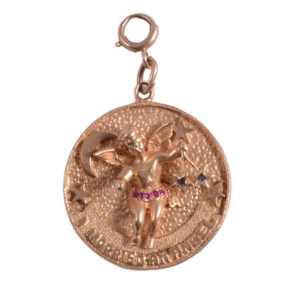 Lot 410 - A yellow metal " I Married An Angel" pendant.