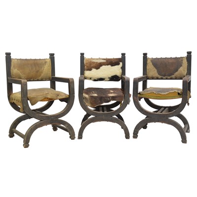 Lot 303 - Set of ten oak X-framed chairs