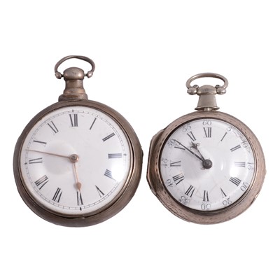 Lot 1030 - Two George III silver pair case pocket watches.