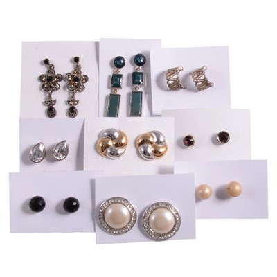 Lot 1285 - A collection of yellow metal and costume jewellery earrings for pierced ears.
