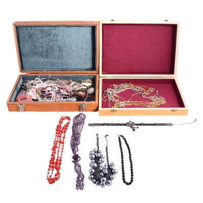 Lot 1319 - Six boxes of costume jewellery, some silver.