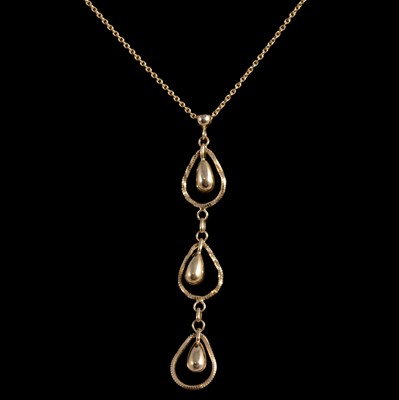 Lot 419 - Three gold / yellow metal pendants on chains.