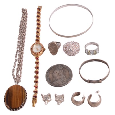 Lot 1266 - A collection of silver and white metal jewellery, and coins.