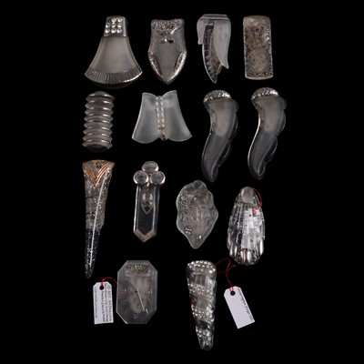 Lot 1173 - Fourteen Art Deco frosted glass dress clips.