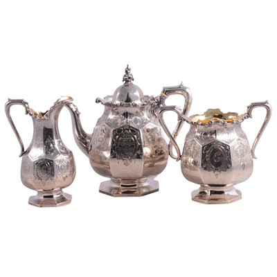 Lot 183 - Victorian silver three-piece tea set, Smith Nicholson & Co, London 1858