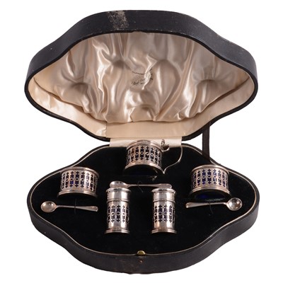 Lot 196 - Silver five piece cruet
