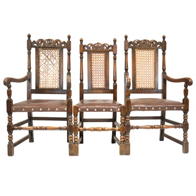 Lot 392 - Matched set of ten oak dining chairs, Carolean style