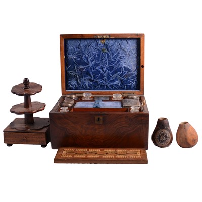 Lot 104 - Quantity of treen including bobbin stand, writing slopes, etc