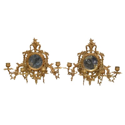Lot 80 - Pair of gilt metal twin-branch girandoles