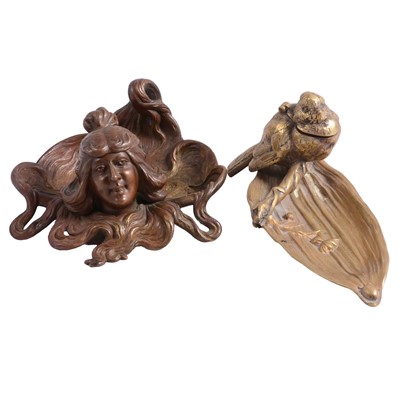 Lot 83 - Art Nouveau bronze inkwell, and another gilt metal inkwell