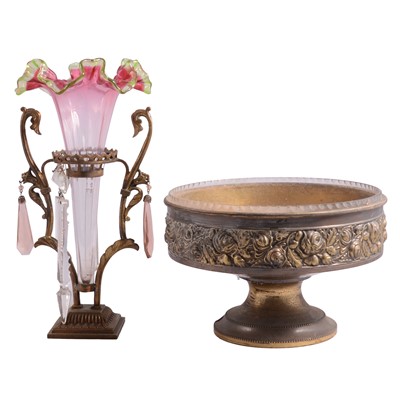 Lot 84 - English brass pedestal bowl with liner, and a gilt metal epergne stand