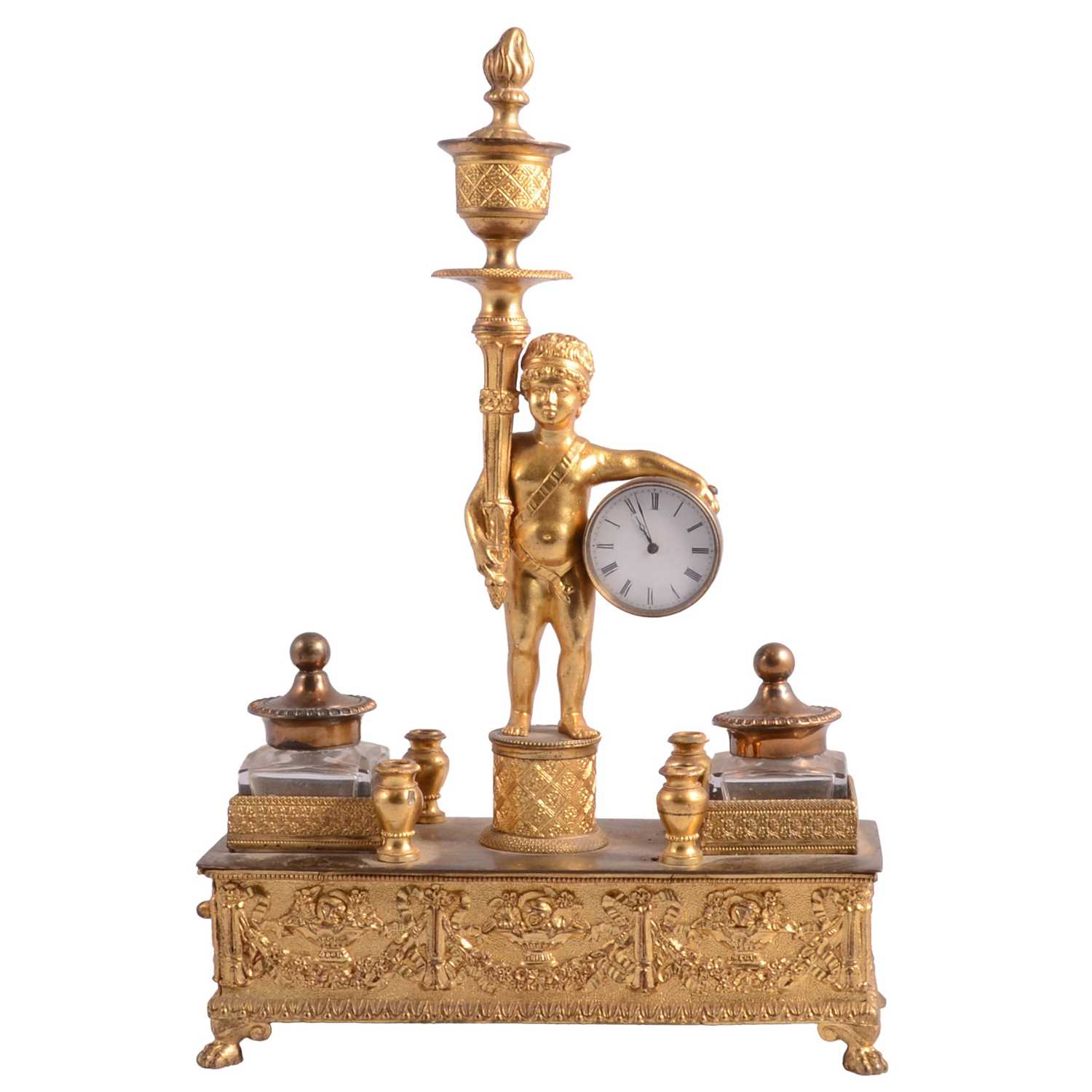Lot 42 - Empire style gilt metal encrier and a lamp base
