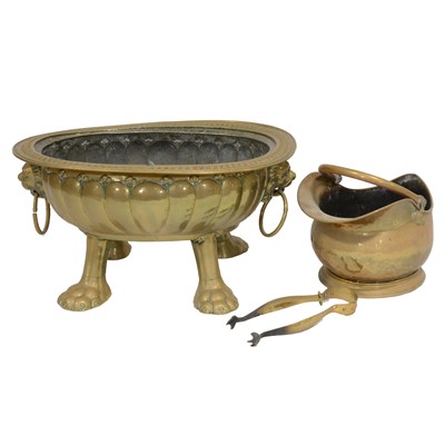 Lot 92 - Large brass log bin, other copper and brass