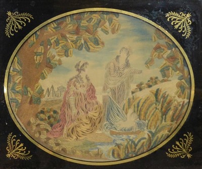 Lot 329 - George IV embroidered and needlework panel - The finding of Moses in the reeds