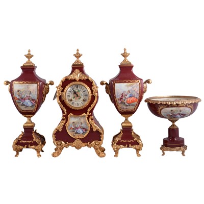 Lot 74 - Ogetti d'Arte mantel clock garniture, and a table centre